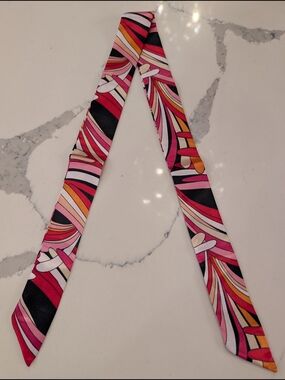 Black/Pink/Orange/White Swirl Twilly Scarf